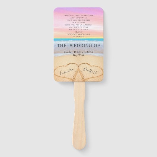 Éventail Chic Blush Pink Hearts Sand Beach Wedding Programm (Devant)