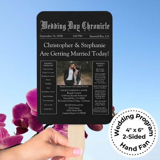Éventail Chic Editable Newspaper Wedding Program QR Code