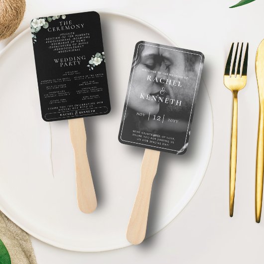 Éventail Chic Eucalyptus B&W Photo Mariage programme de cér
