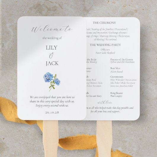 Éventail Chic Floral Bleu Blanc Hydrangée Programme de mari