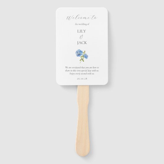 Éventail Chic Floral Bleu Blanc Hydrangée Programme de mari (Devant)