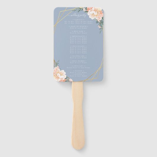 Éventail Chic Floral Blush Gold Dusty Blue Wedding Programm (Dos)