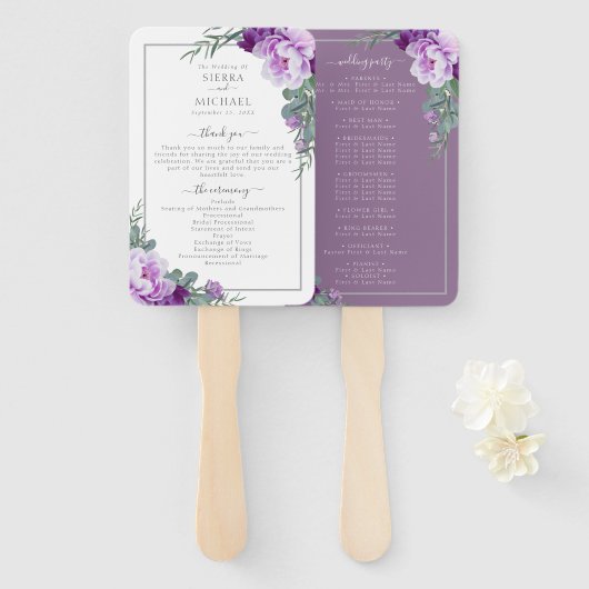Éventail Chic Floral Purple & Grey Programme de mariage Ven (Devant et derrière)