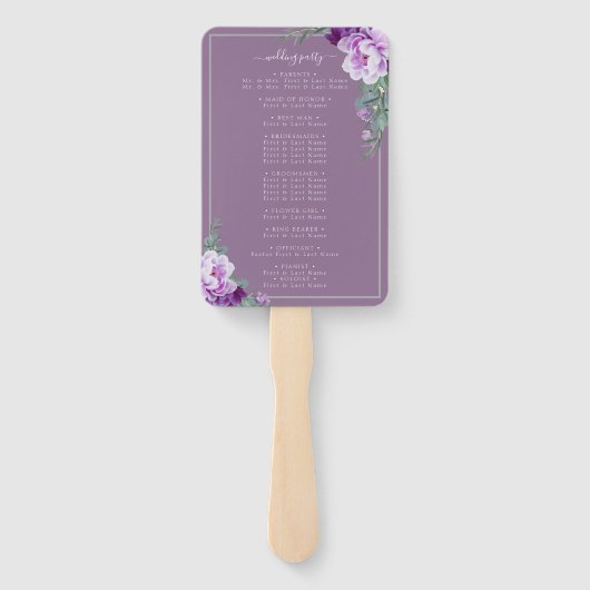 Éventail Chic Floral Purple & Grey Programme de mariage Ven (Dos)
