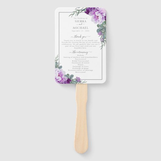 Éventail Chic Floral Purple & Grey Programme de mariage Ven (Devant)