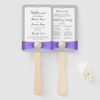 Éventail Chic Lavender & Grey Pearl Ribbon Wedding Programm