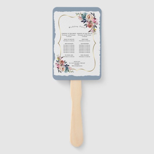 Éventail Chic Misty Rose Dusty Blue Floral Wedding Programm (Dos)