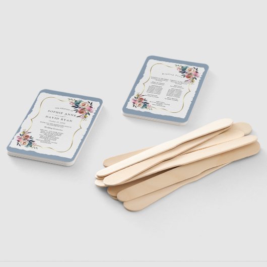 Éventail Chic Misty Rose Dusty Blue Floral Wedding Programm (Non-assemblé)