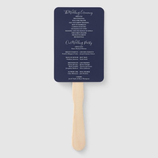 Éventail Chic Navy Blue Signature Script Wedding Programme (Dos)