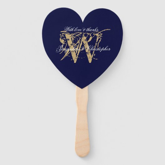 Éventail Chic Navy Blue & White Monogram Programme de maria (Devant)