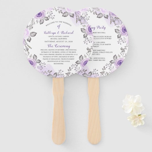 Éventail Chic Pastel Purple Floral Programme de mariage Fan (Devant et derrière)