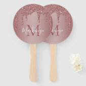 Éventail Chic Rose Gold Parties scintillant gouttes Monogra (Devant et derrière)