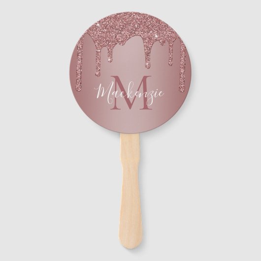 Éventail Chic Rose Gold Parties scintillant gouttes Monogra (Devant)
