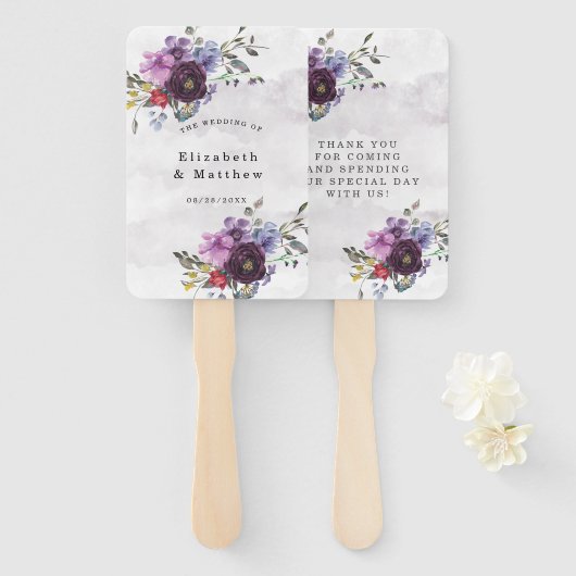 Éventail Chic Rouge rose Peony Sage Foliage Mariage Merci (Devant et derrière)