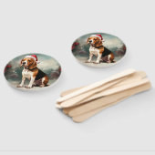 Éventail Chien Beagle dans la neige de Noël (Non-assemblé)