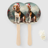 Éventail Chien Beagle dans la neige de Noël (Devant et derrière)