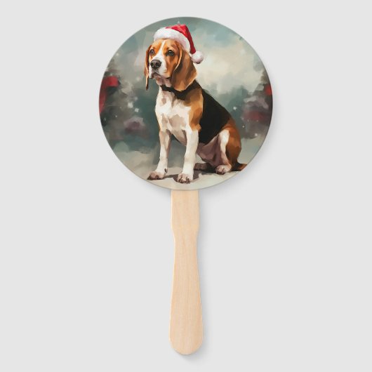 Éventail Chien Beagle dans la neige de Noël (Devant)