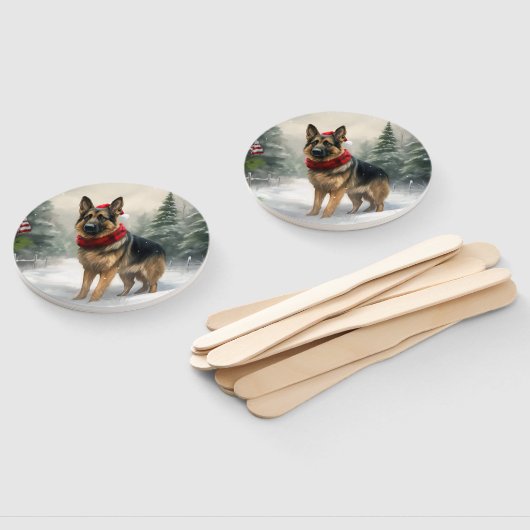 Éventail Chien berger allemand en Noël de neige (Non-assemblé)