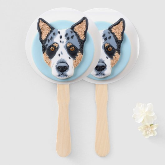 Éventail Chien Blue Heeler Inspiré 3D (Devant et derrière)