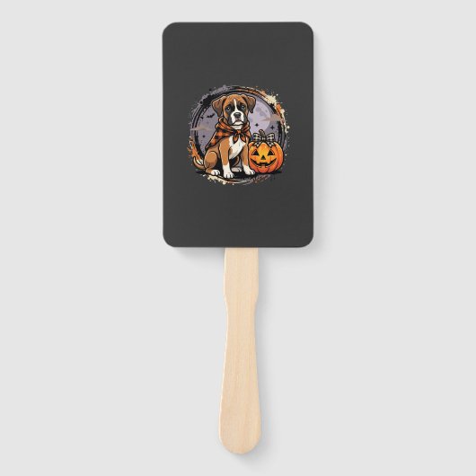 Éventail Chien Boxer Halloween Citrouille Sublimation (Devant)