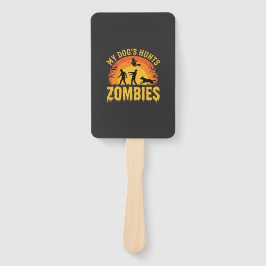 Éventail Chien Chasse Les Zombies Design Halloween (Devant)