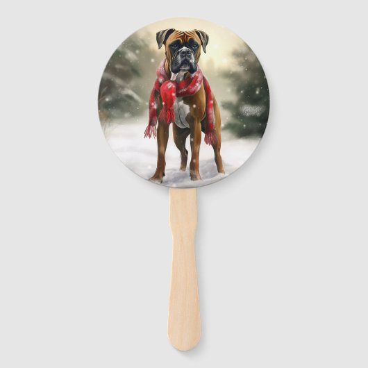 Éventail Chien de boxe en Noël de neige (Dos)