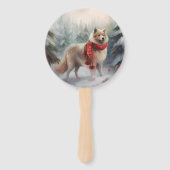 Éventail Chien de lappund finlandais à Noël de neige (Dos)
