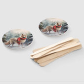 Éventail Chien de lappund finlandais à Noël de neige (Non-assemblé)