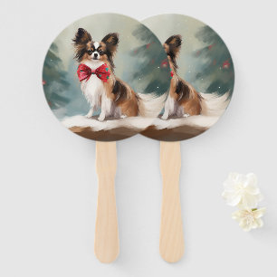 Éventail Chien de Papillon à Noël de neige