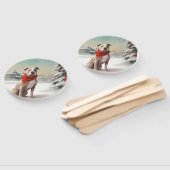 Éventail Chien du Staffordshire américain à Noël de neige (Non-assemblé)