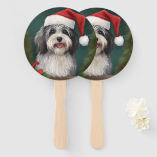 Éventail Chien Havanais dans la neige de Noël