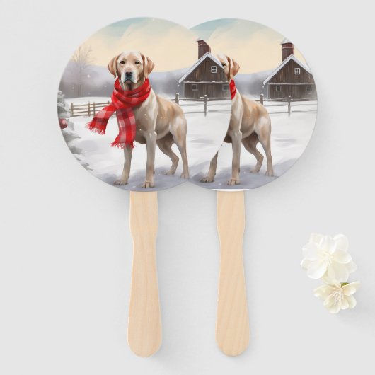 Éventail Chien Labrador dans la neige de Noël (Devant et derrière)