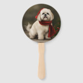 Éventail Chien Lhasa Apso dans la neige de Noël (Dos)