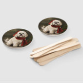 Éventail Chien Lhasa Apso dans la neige de Noël (Non-assemblé)