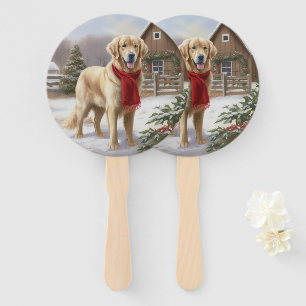 Éventail Chien Retriever doré dans la neige Noël