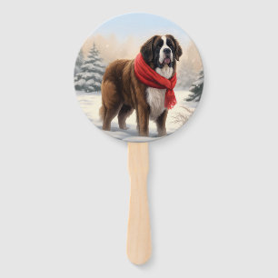 Éventail Chien Saint-Bernard dans la neige de Noël
