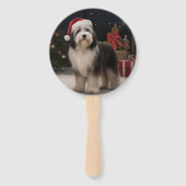 Éventail Chien tibétain de Terrier en Noël de neige (Dos)