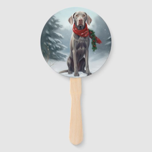 Éventail Chien Weimaraner à Noël de neige (Devant)