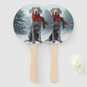 Éventail Chien Weimaraner dans la neige de Noël
