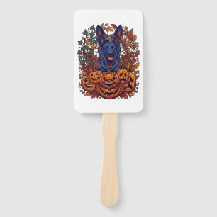 Éventail Chiens Pitbull Bleus Citrouilles Halloween Feuille
