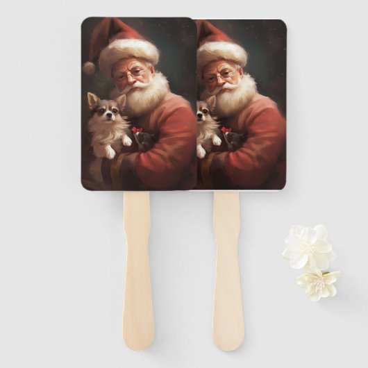 Éventail Chihuahua avec Noël Festif du Père Noël (Devant et derrière)