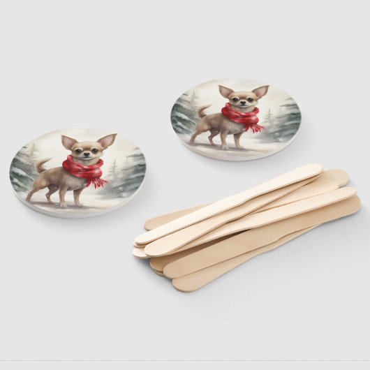 Éventail Chihuahua Chien dans Noël de neige (Non-assemblé)