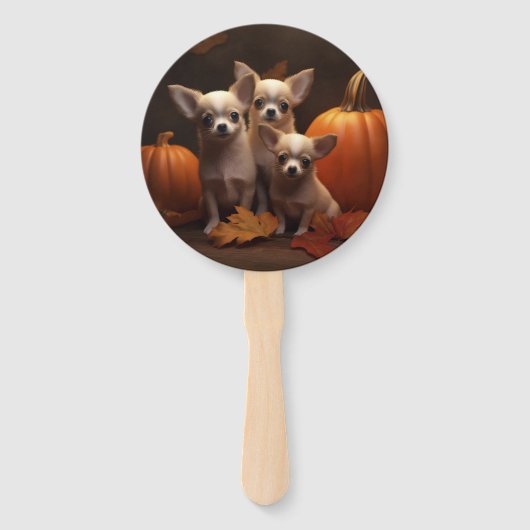 Éventail Chihuahua Chiot Automne Citrouille de plaisir (Dos)