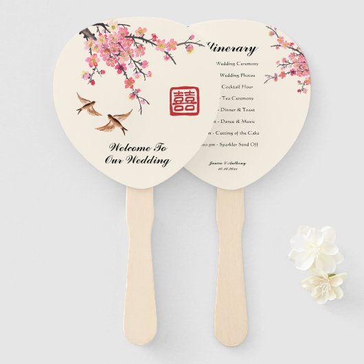 Éventail Chinese Ink peinture fleurs oiseaux programme de m (Devant et derrière)