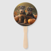 Éventail Chiots Airedale Automne Délice Citrouille (Dos)