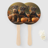 Éventail Chiots Airedale Automne Délice Citrouille (Devant et derrière)