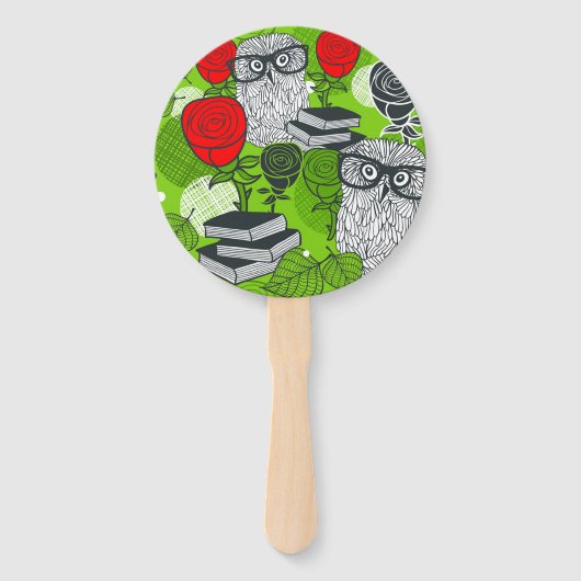 Éventail Chouette en roses rouges (Devant)