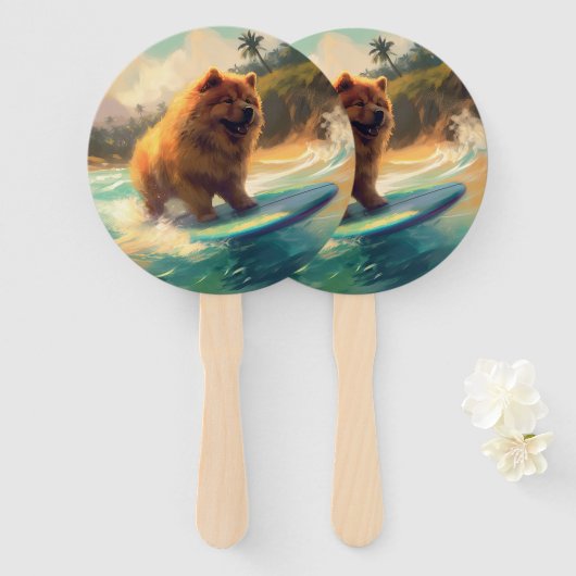 Éventail Chow Chow Beach Plage Surf Peinture (Devant et derrière)