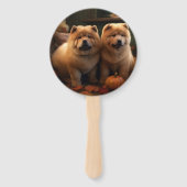 Éventail Chow Chow Chiot Automne Citrouille de plaisir (Dos)