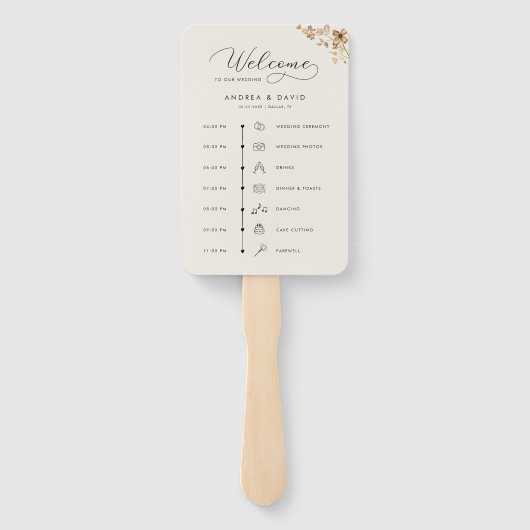 Éventail Chronologie du Mariage de script Fleur sauvage ivo (Dos)